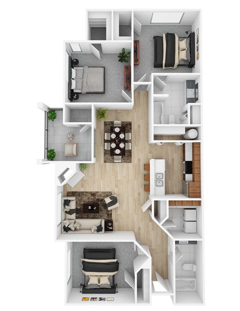 Floor plan for 3 beds, 2 baths, 1342 sqft